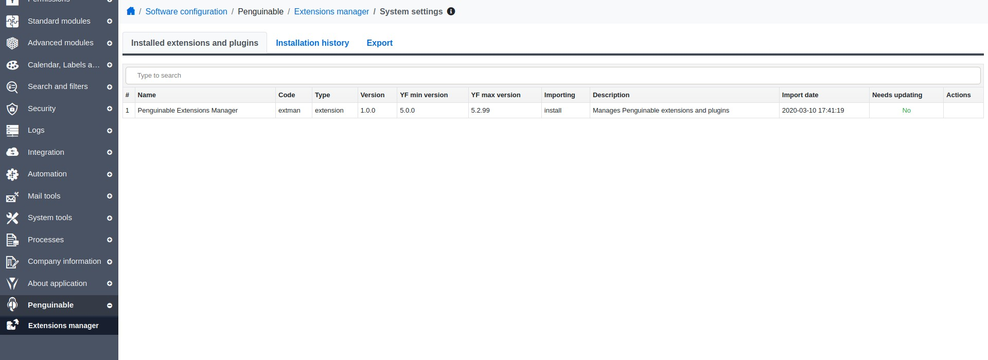 installed extensions and plugins