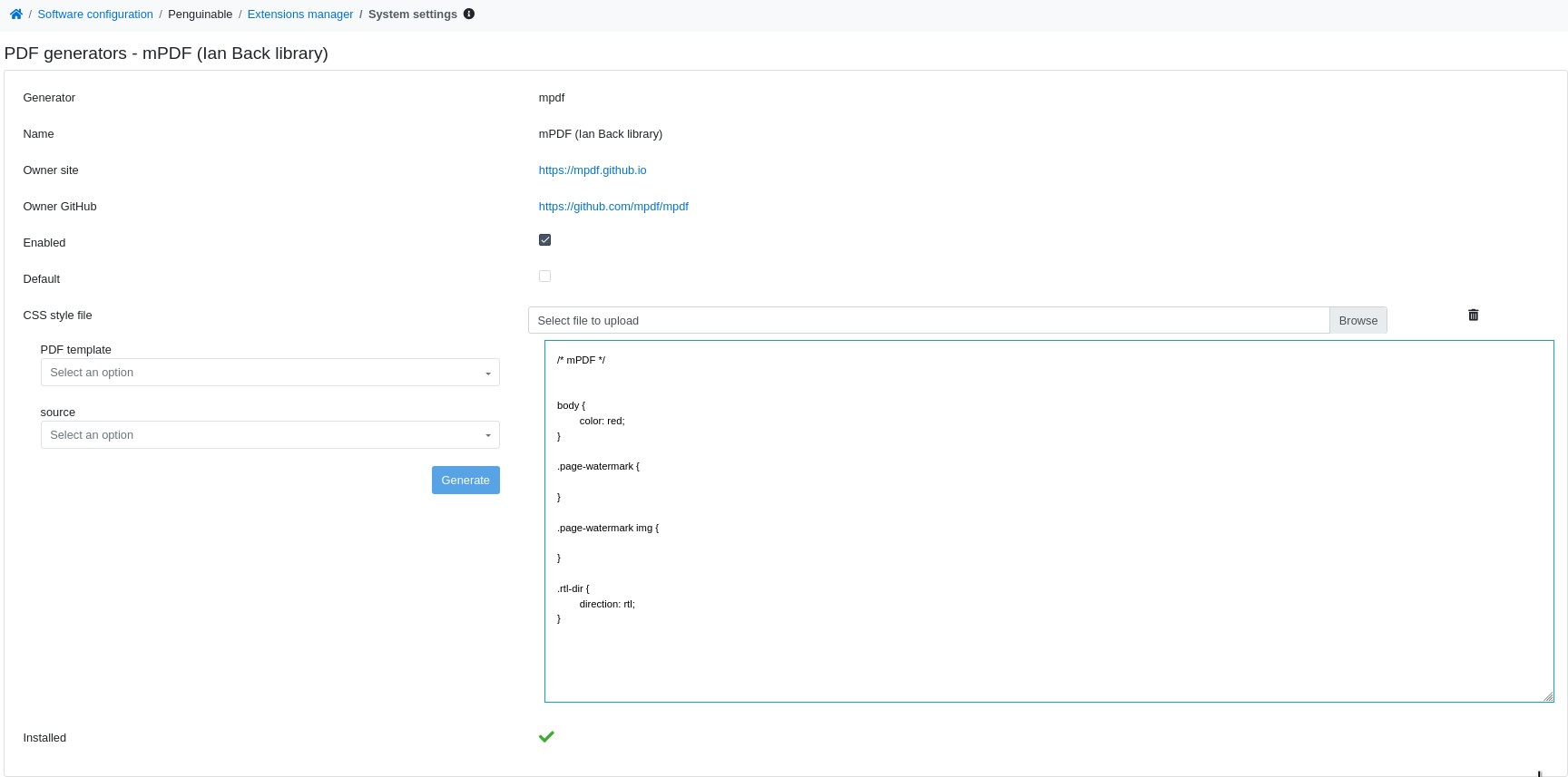 mPDF configuration editing