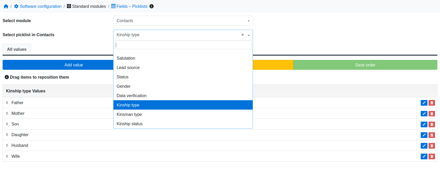 picklist values editing