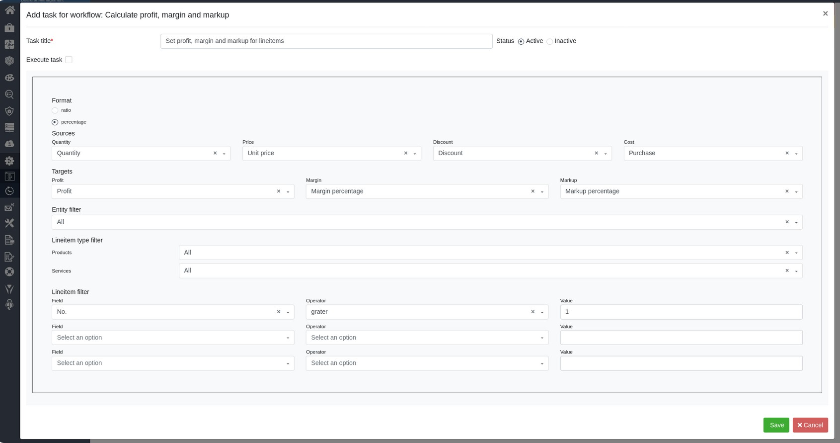 profit, margin, markup task editing